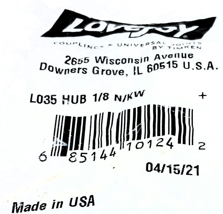 Lovejoy Jaw Coupling Hub 1/8" L-035-2 (L-035) [Lot of 2] NOS