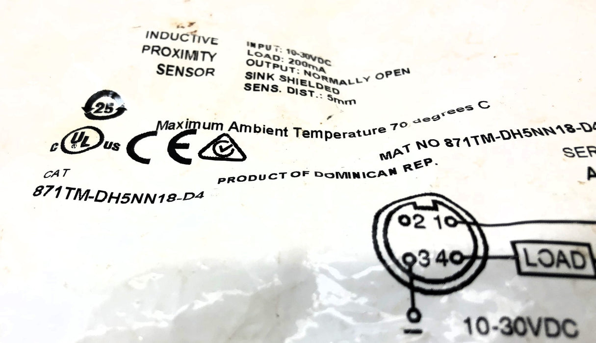 Allen-Bradley Series A 10-30VDC Inductive Proximity Sensor 871TM-DH5NN18-D4 NOS
