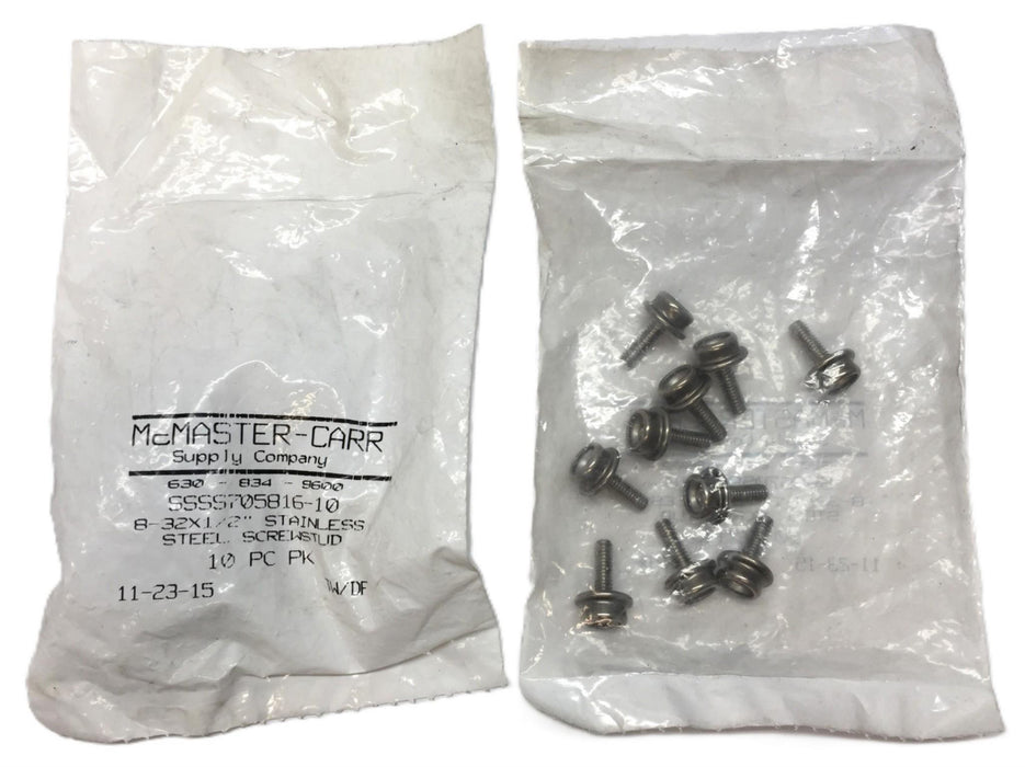 McMaster-Carr 8-32 X 1/2" SS Screw Stud Pack (10pcs) 705816 [Lot of 2] NOS