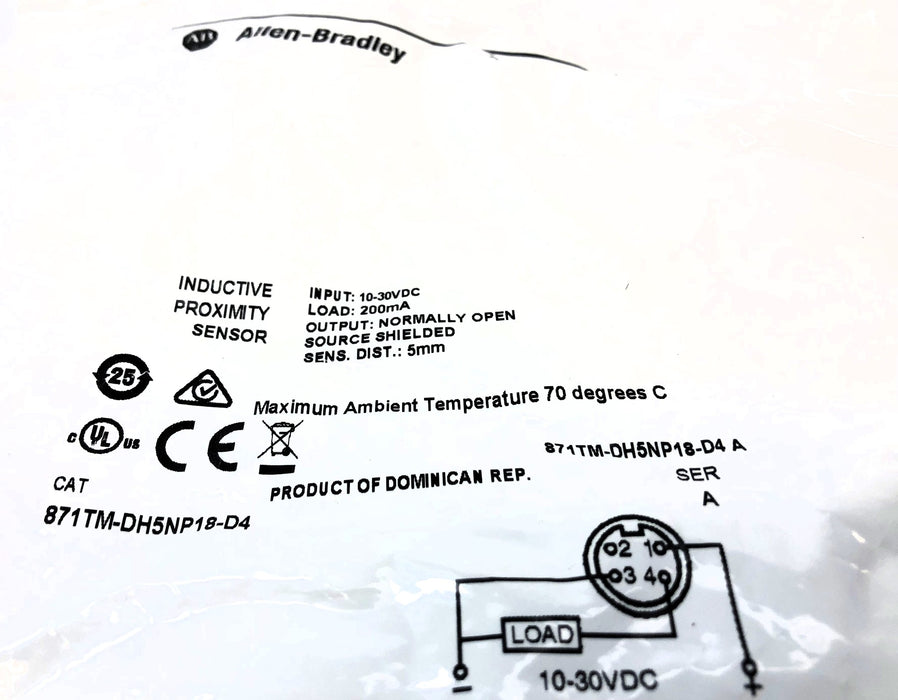 Allen-Bradley Series A 10-30VDC Inductive Proximity Sensor 871TM-DH5NP18-D4 NOS