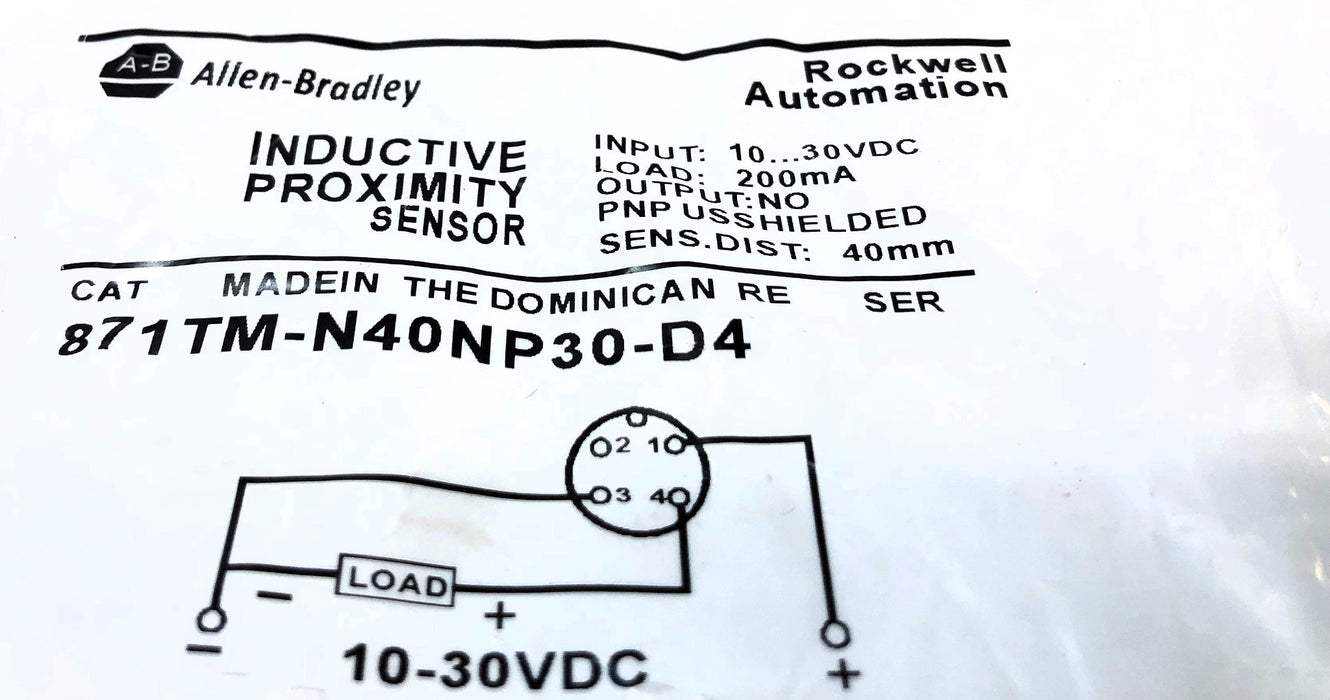 Allen-Bradley 10-30VDC Inductive Proximity Sensor 871TM-N40NP30-D4 NOS