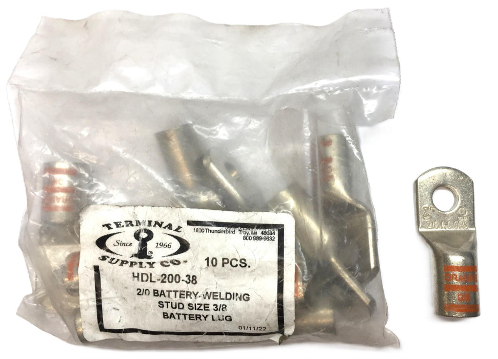 Terminal Supply 2/0 Battery Welding 3/8 Battery Lug Pack (10pcs) HDL-200-38 NOS