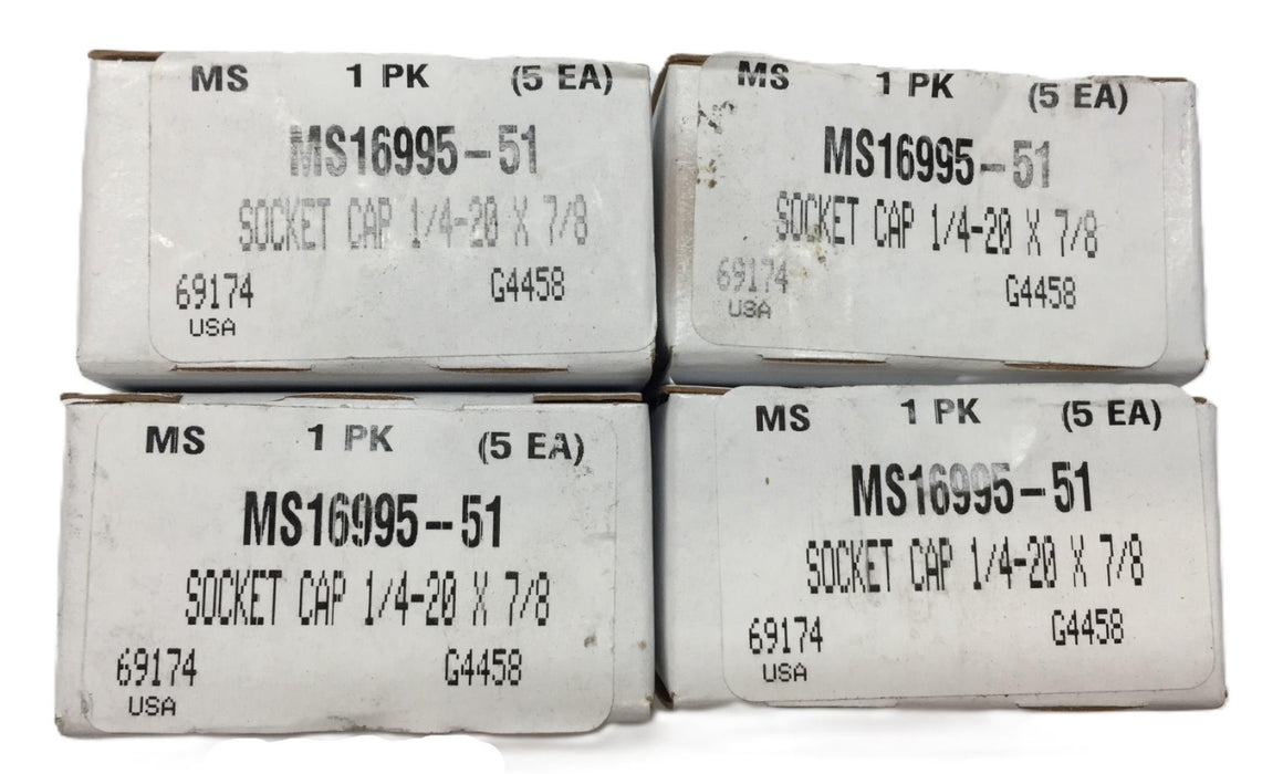 Military Standard Socket Cap Pack (5pcs) 1/4-20 x 7/8" MS16995-51 [Lot of 4] NOS