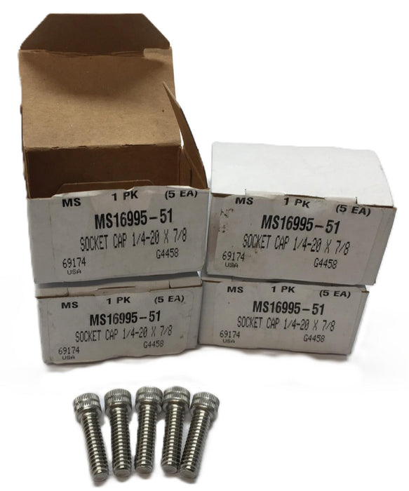Military Standard Socket Cap Pack (5pcs) 1/4-20 x 7/8" MS16995-51 [Lot of 4] NOS