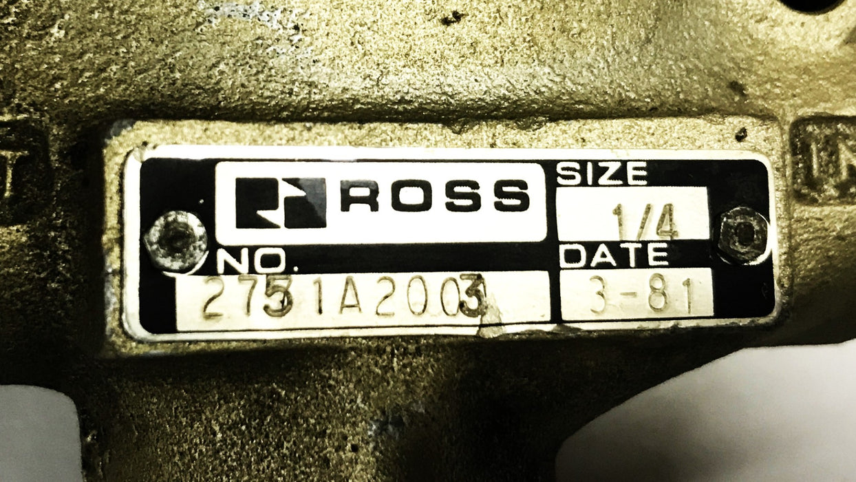 Ross Inline Pneumatic Poppet Valve 2751A2003 USED