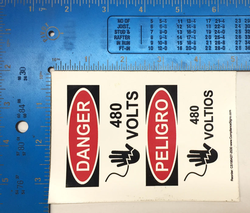 Compliance Signs Eng/Spanish 'DANGER 480 Volts' Sticker CS195427-2530 [Lot of 8]