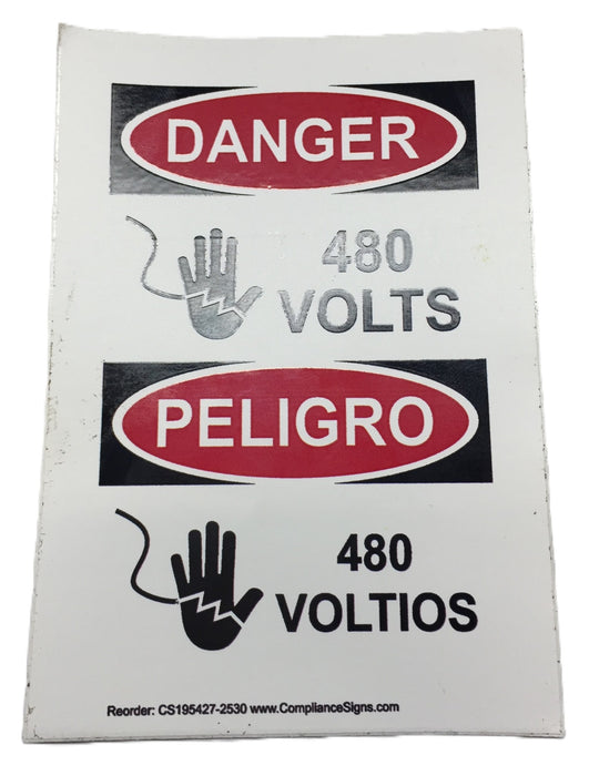 Compliance Signs Eng/Spanish 'DANGER 480 Volts' Sticker CS195427-2530 [Lot of 8]
