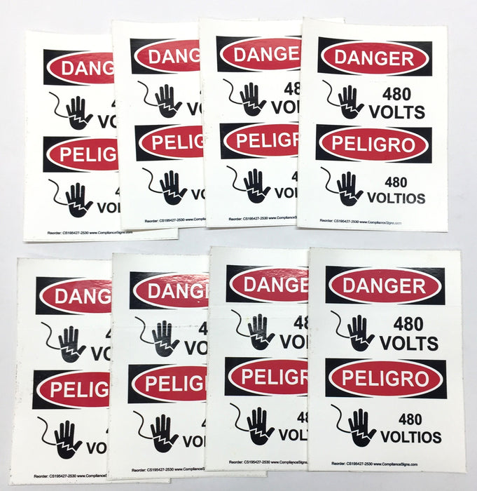 Compliance Signs Eng/Spanish 'DANGER 480 Volts' Sticker CS195427-2530 [Lot of 8]