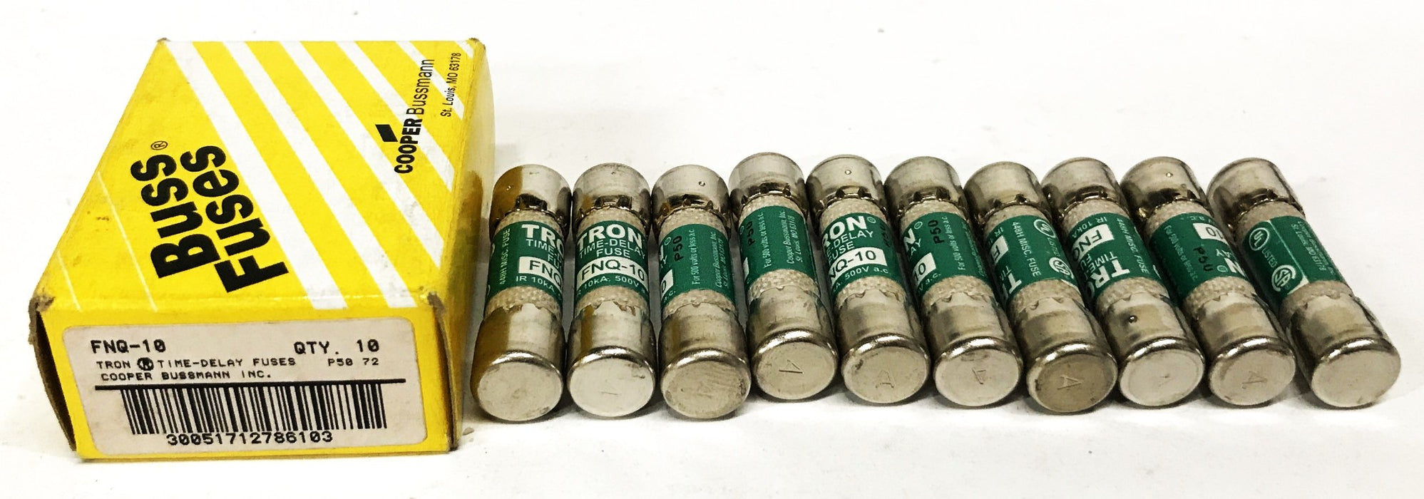 Cooper Bussmann 10 Amp Fuses Time Delay Fuses FNQ-10 [Lot of 10] NOS