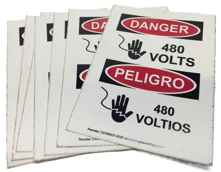 Compliance Signs Eng/Spanish 'DANGER 480 Volts' Sticker CS195427-2530 [Lot of 7]
