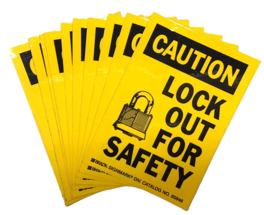 Brady 3.5" x 5" Lockout Sticker 'CAUTION LOCK OUT FOR...' 85846 [Lot of 10] NOS