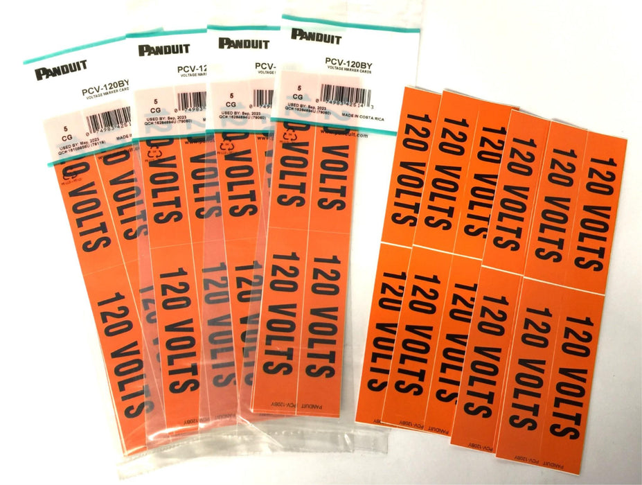Panduit '120 VOLTS' Voltage Marker Cards PCV-120BY [Lot of 24] NOS
