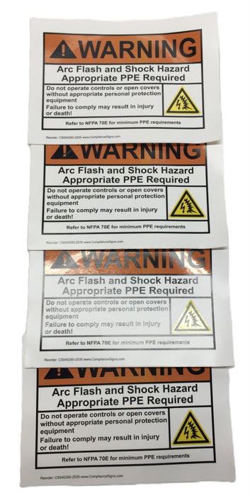 Compliance Signs 'WARNING Arc Flash and'...Sticker CS540260-2535 Pack (4pcs) NOS
