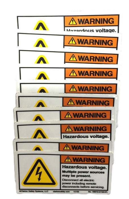 Clarion 2.75" x 1.35" Warning Hazardous Voltage Sticker H6010-61WHPL [Lot of 10]