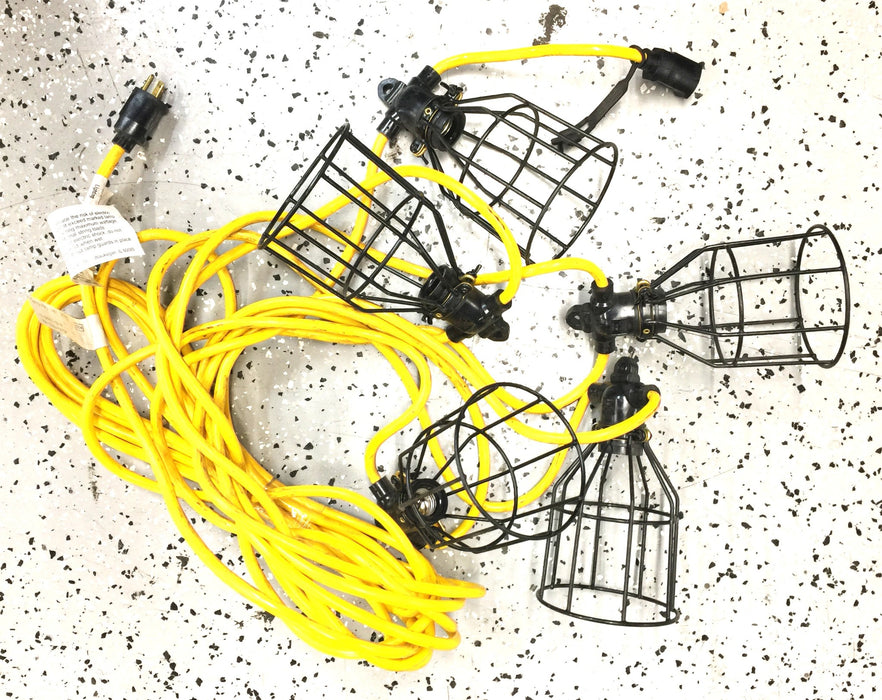 Coleman Cable Yellow and Black 50' Cord w/5-Metal Bulb Guards 07538-88-02 NOS