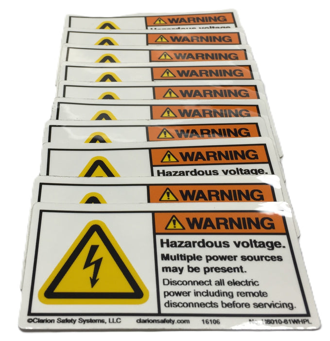 Clarion 2.75" x 1.35" Warning Hazardous Voltage Sticker H6010-61WHPL [Lot of 10]