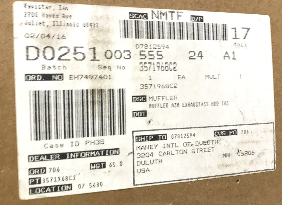 International Stainless Steel Insulated Muffler 3571968C2 NOS