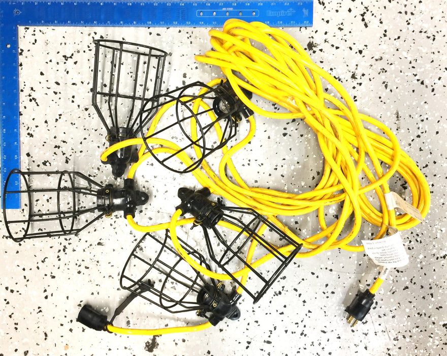 Coleman Cable Yellow and Black 50' Cord w/5-Metal Bulb Guards 07538-88-02 NOS