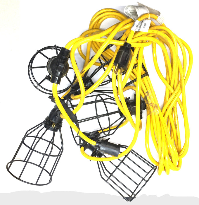 Coleman Cable Yellow and Black 50' Cord w/5-Metal Bulb Guards 07538-88-02 NOS