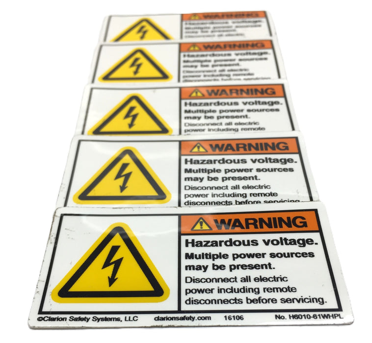 Clarion 2.75" x 1.35" Warning Hazardous Voltage Sticker H6010-61WHPL [Lot of 5]