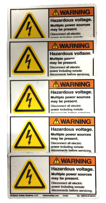 Clarion 2.75" x 1.35" Warning Hazardous Voltage Sticker H6010-61WHPL [Lot of 5]
