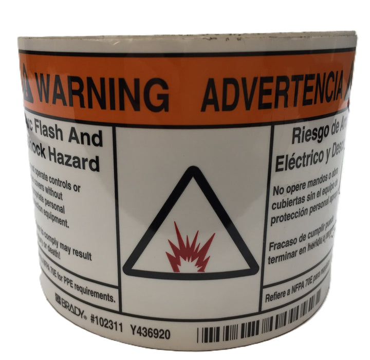 Brady English/Spanish 'Arc Flash and Shock Warning' Roll 102311 (98pcs) NOS