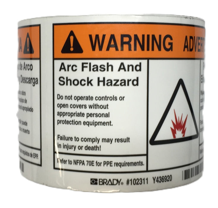 Brady English/Spanish 'Arc Flash and Shock Warning' Roll 102311 (98pcs) NOS