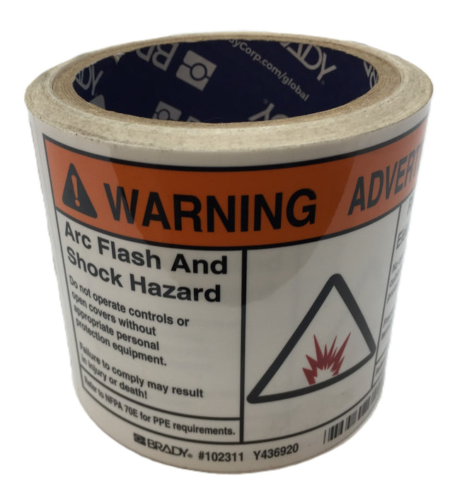 Brady English/Spanish 'Arc Flash and Shock Warning' Roll 102311 (47pcs) NOS