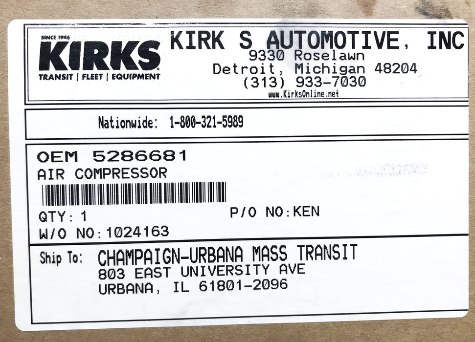 Kirks Wabco Air Brake Compressor Unit 5286681 NOS