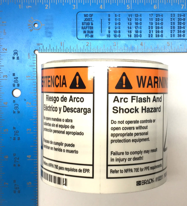 Brady English/Spanish 'Arc Flash and Shock Warning' Roll 102311 (47pcs) NOS