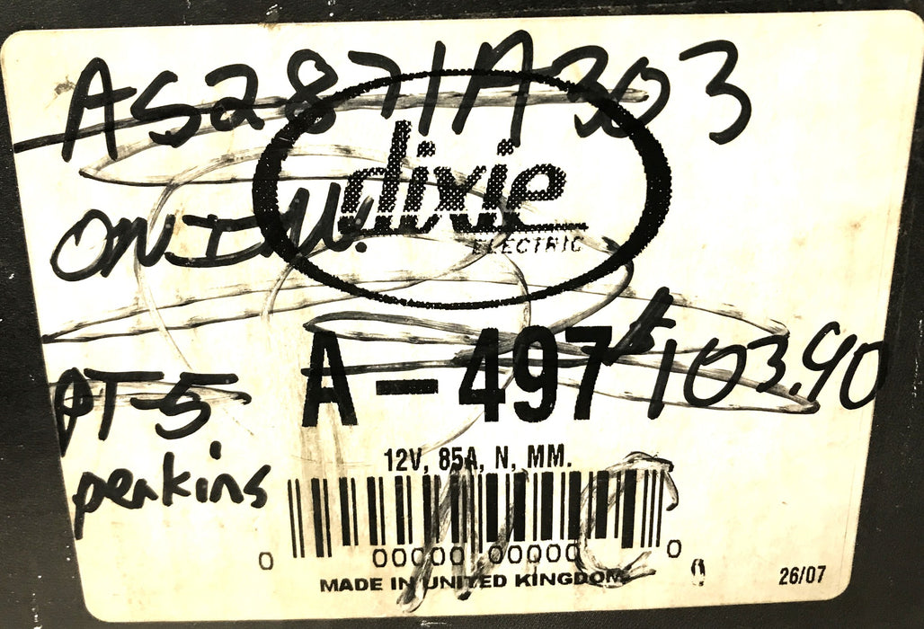 Dixie 12V 85A N MM Alternator A-497 NOS