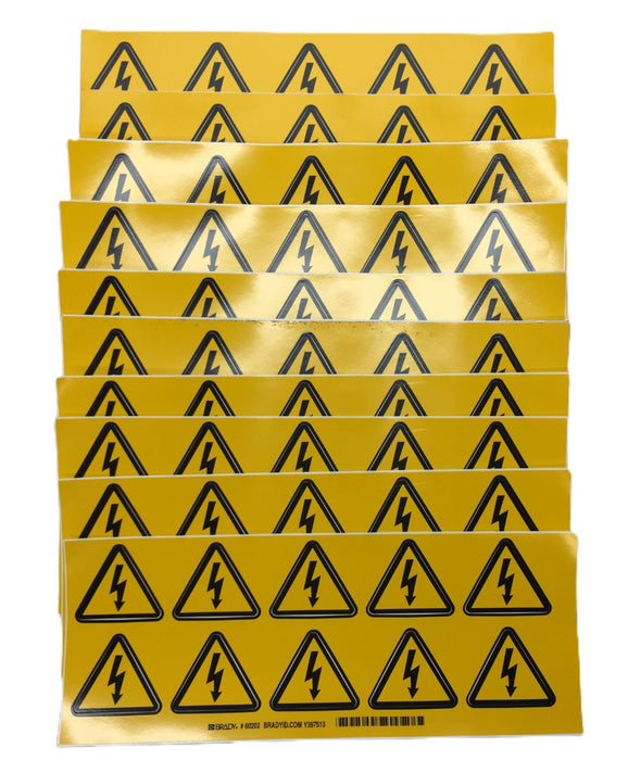 Brady 2"x 2" Yellow Self-Adhesive Vinyl Warning Label Pack (10pcs) 160202 NOS