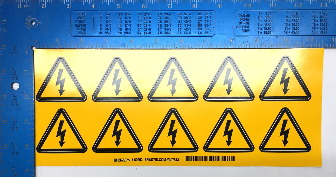 Brady 2"x 2" Yellow Self-Adhesive Vinyl Warning Label Pack (10pcs) 160202 NOS