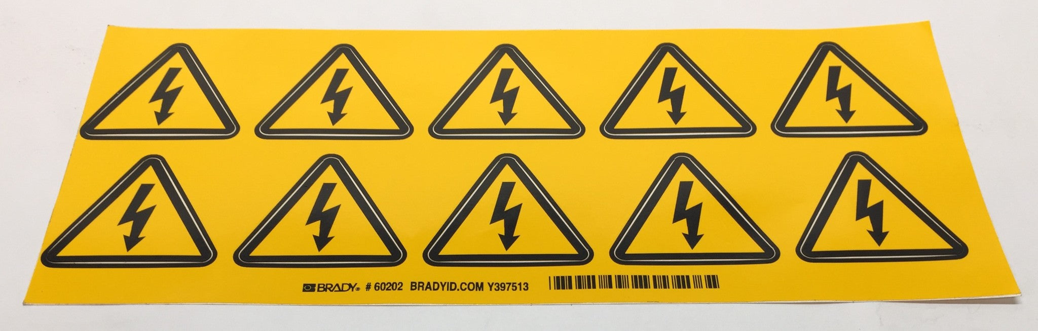 Brady 2"x 2" Yellow Self-Adhesive Vinyl Warning Label Pack (7pcs) 160202 NOS