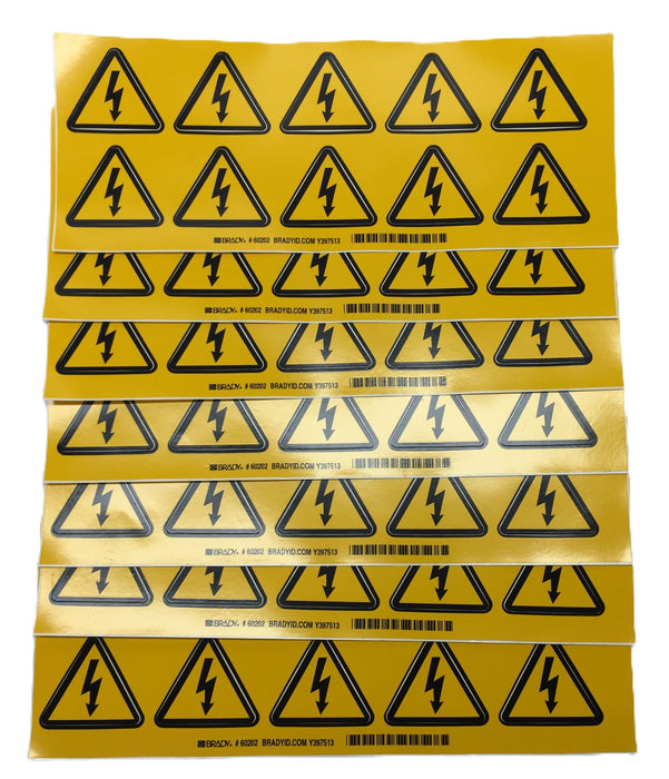 Brady 2"x 2" Yellow Self-Adhesive Vinyl Warning Label Pack (7pcs) 160202 NOS
