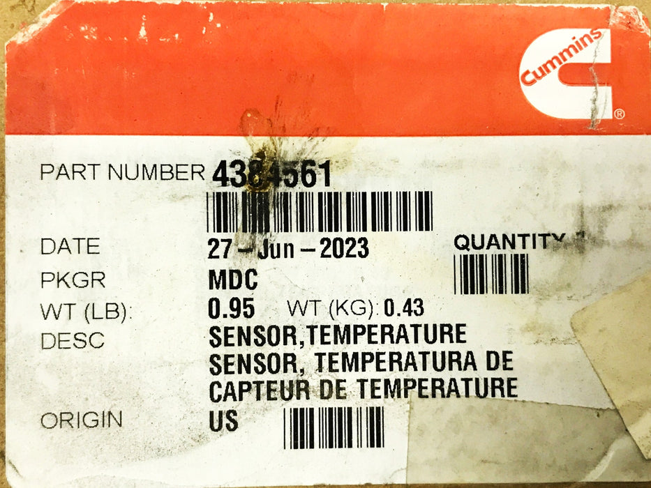 Cummins Exhaust Gas Temperature Sensor 4384561 NOS