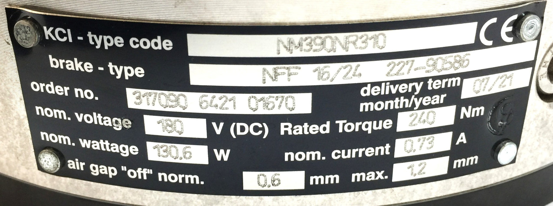 Konecranes NFF 16/24 227-90586 Lift Motor Disc Brake Assembly NM390NR310 NOS