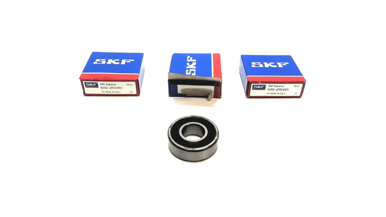 SKF Deep Groove Rubber Sealed Ball Bearing 6202-2RSH/C3 [Lot of 3] NOS