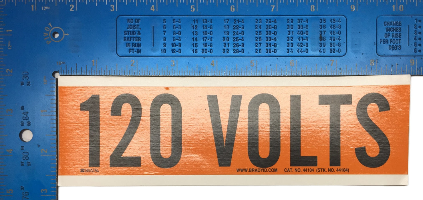 Brady 120 VOLTS Sticker 2.25" x 8.5" Black/Orange 44104 [Lot of 21] NOS
