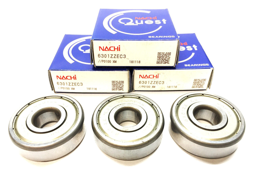 Nachi Deep Groove Sealed Ball Bearing 6301ZEC3 (6301ZZEC3) [Lot of 3] NOS