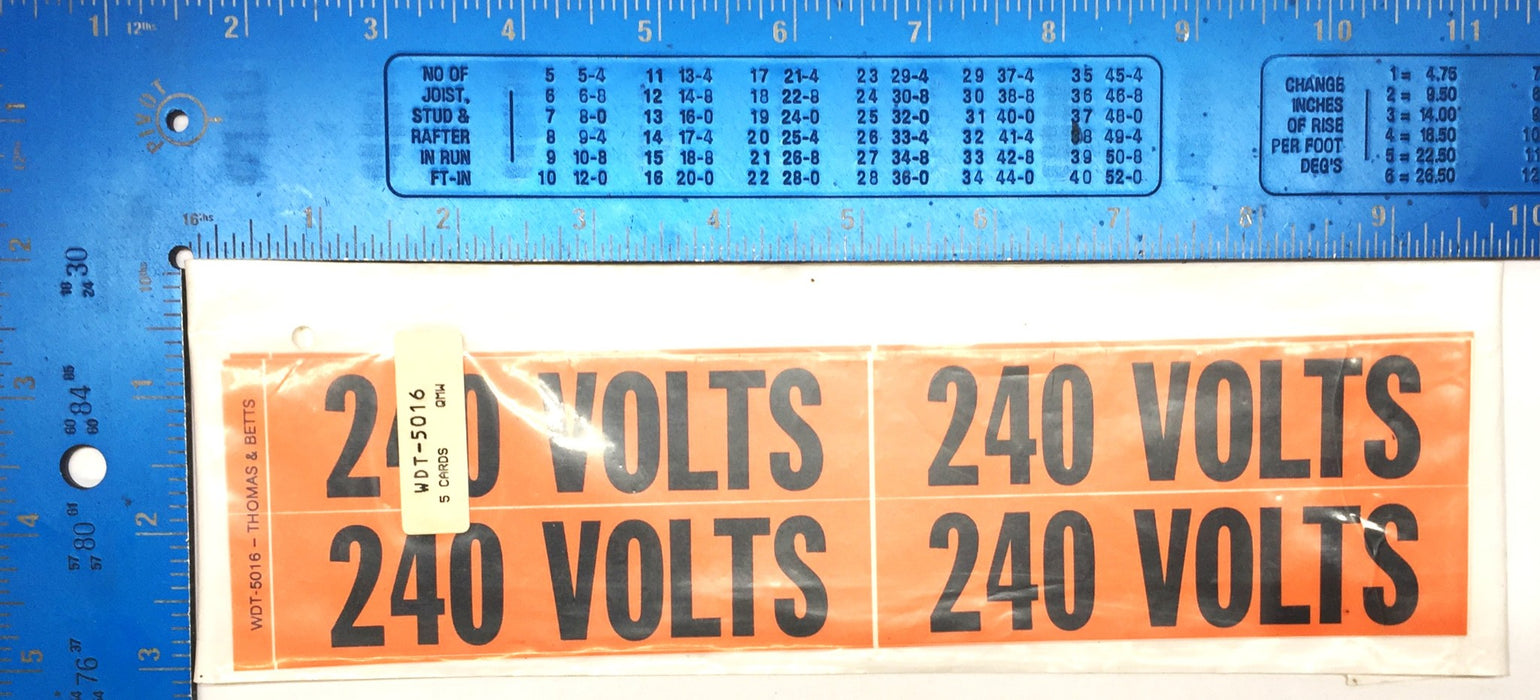 Thomas & Betts '240 VOLTS' Sticker Pack (5pcs) 1"x4.5" Black/Orange WDT-5016 NOS