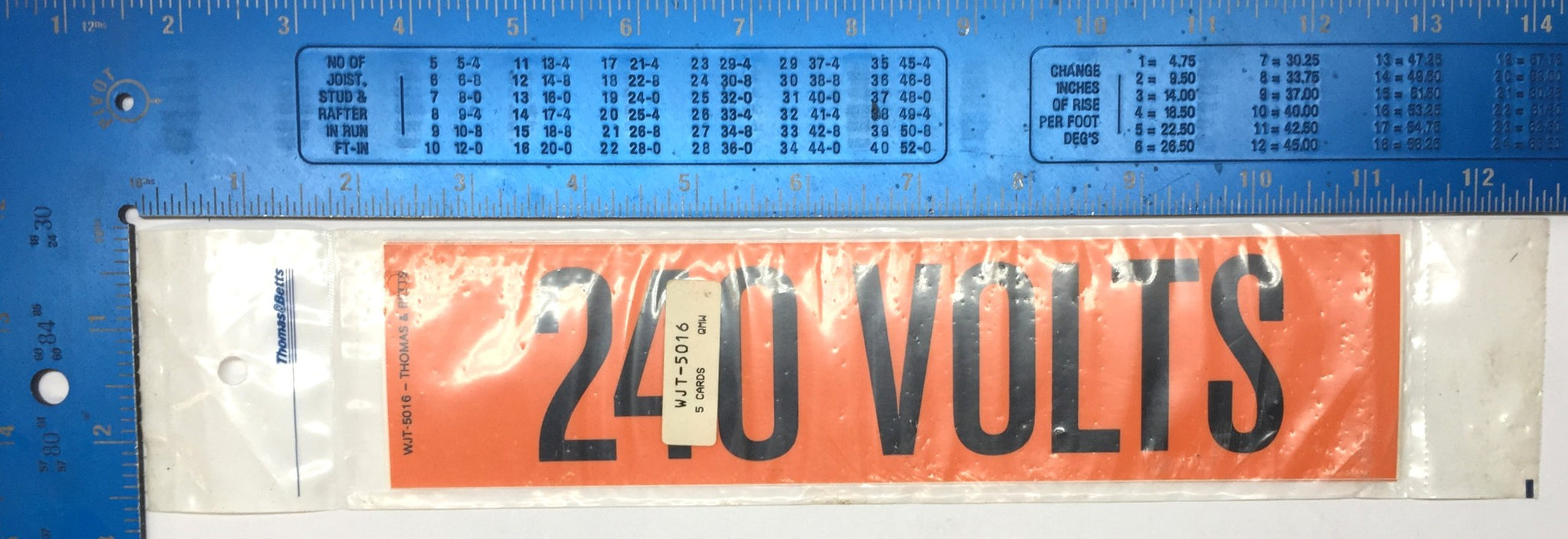 Thomas & Betts '240 VOLTS' Sticker Pack(5pcs) 9"x2.25" Black/Orange WJT-5016 NOS