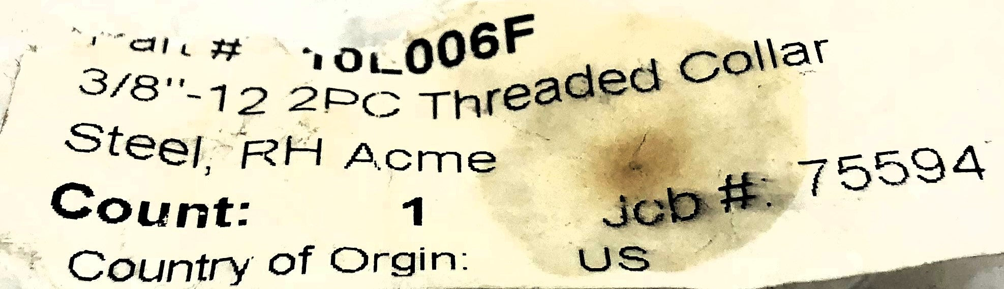 Stafford 3/8"-12 Two Piece Threaded Shaft Color 10L006F NOS