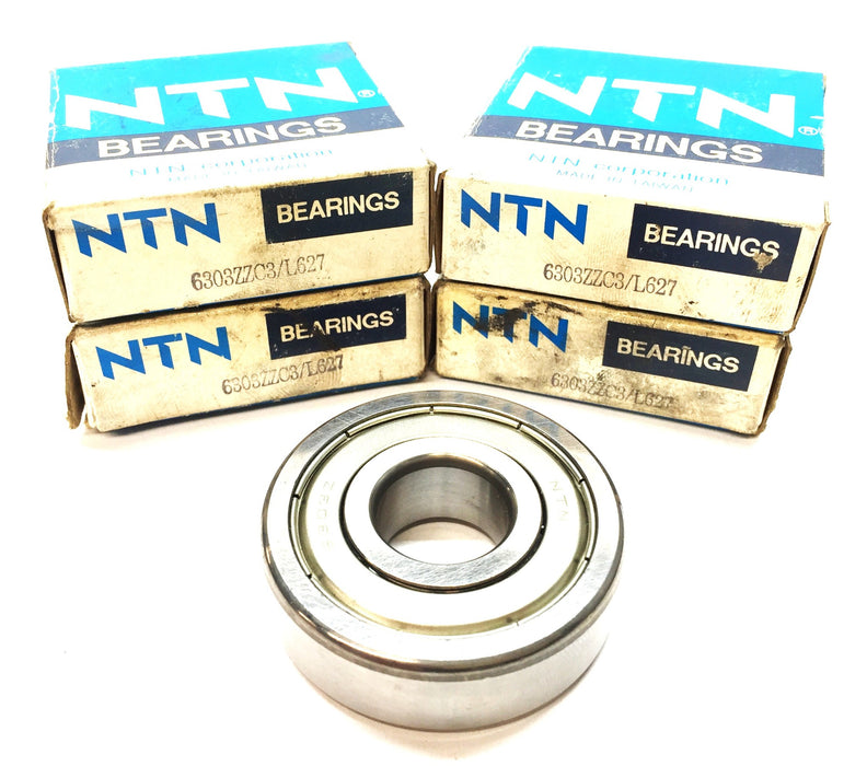 NTN Sealed Ball Bearing 6303Z (6303ZZC3/L627) [Lot of 5] NOS