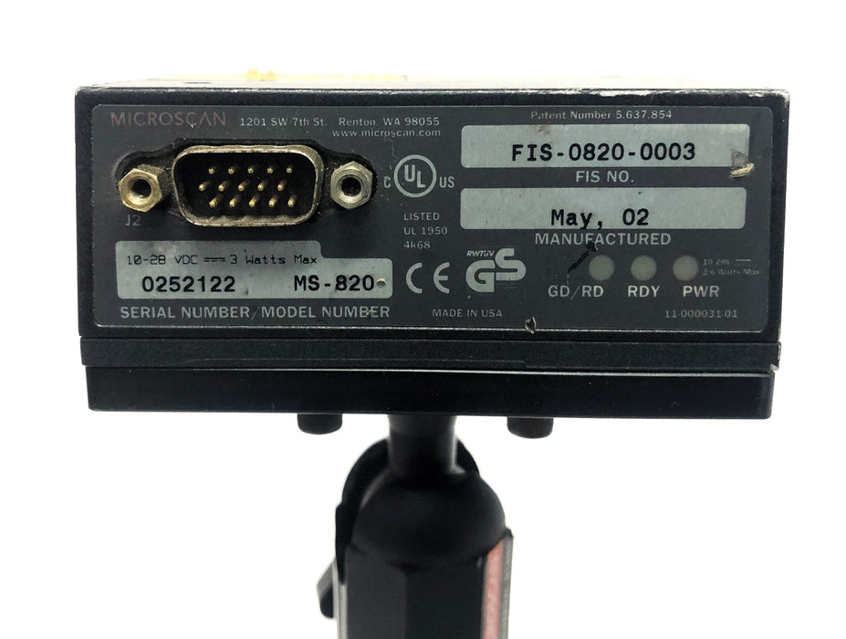 Microscan Mounted 10-28VDC 3 WATTS MAX MS-820 Barcode Scanner FIS-0820-0003 USED