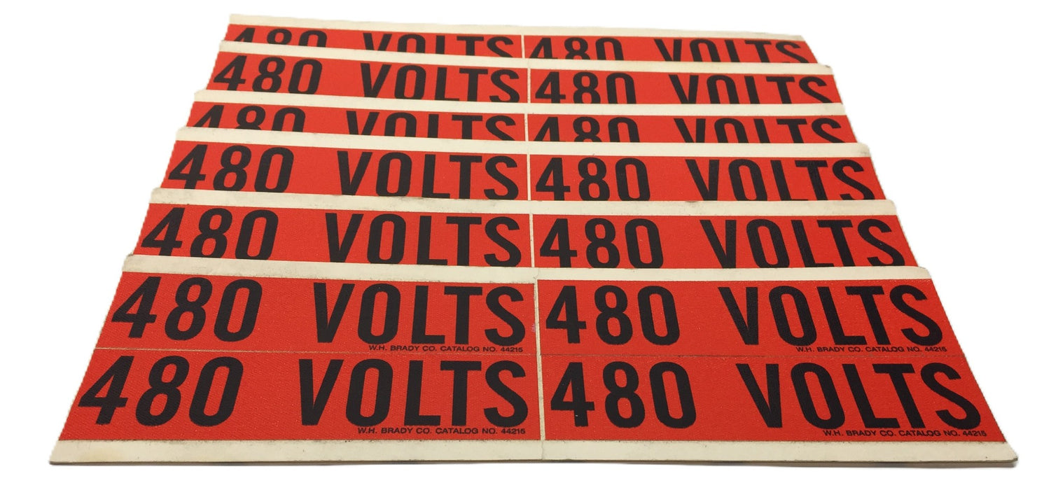 Brady '480 VOLTS' Black/Orange Vinyl Fabric Sticker Pack (6pcs) 44215 NOS