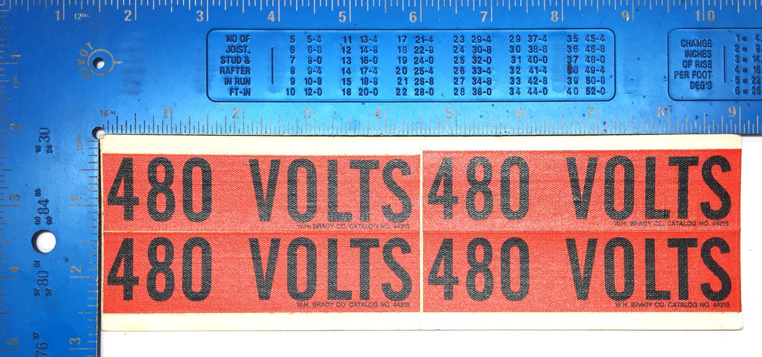 Brady '480 VOLTS' Black/Orange Vinyl Fabric Sticker Pack (6pcs) 44215 NOS