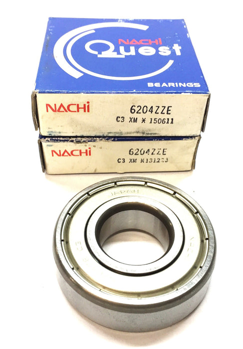 Nachi Single Row Ball Bearing 6204ZEC3 (6204ZZE) [Lot of 2] NOS