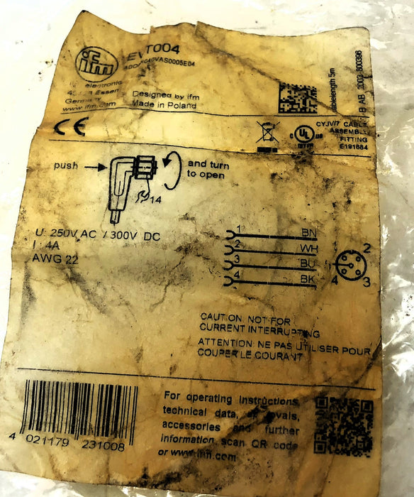 IFM Female Cordset EVT004 NOS