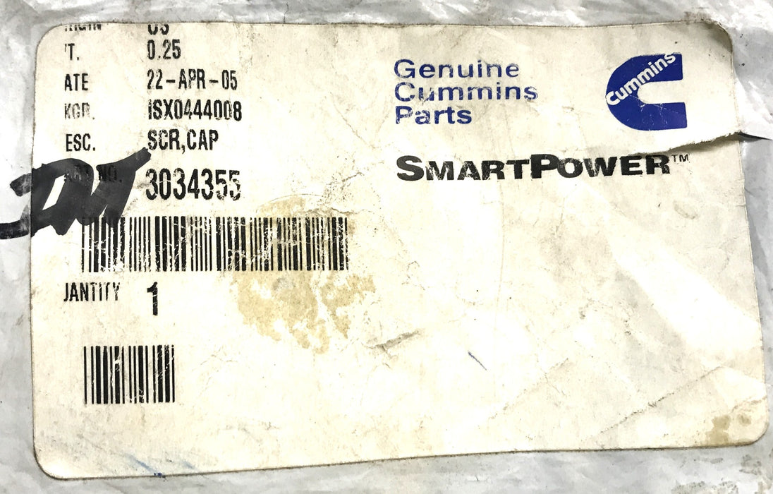 Cummins Hexagon Head Cap Screw 3034355 NOS
